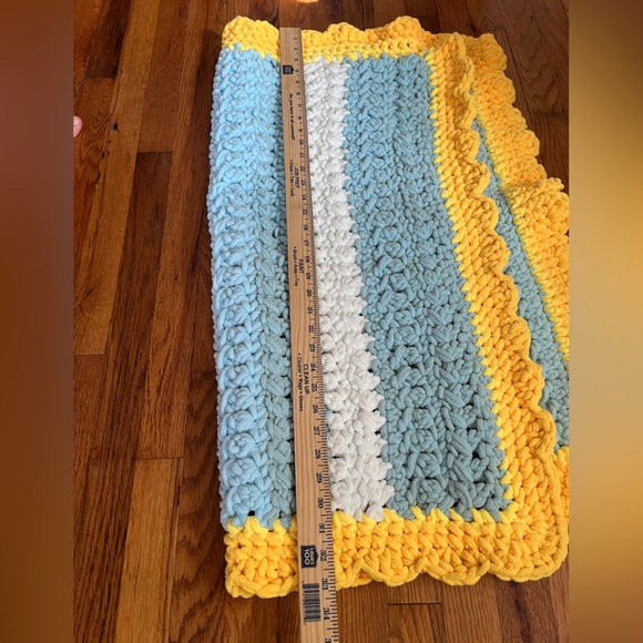 Handmade Crochet Blanket with Yellow Border - Picture 3 of 4